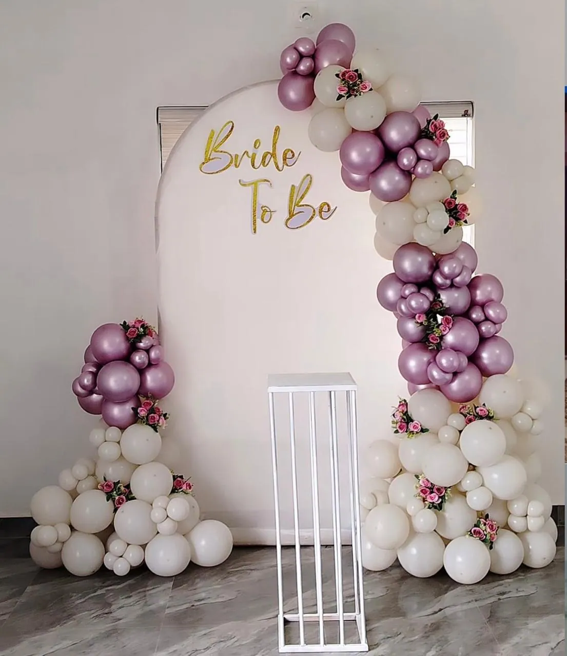 Mauve and ivory bride to be arch
