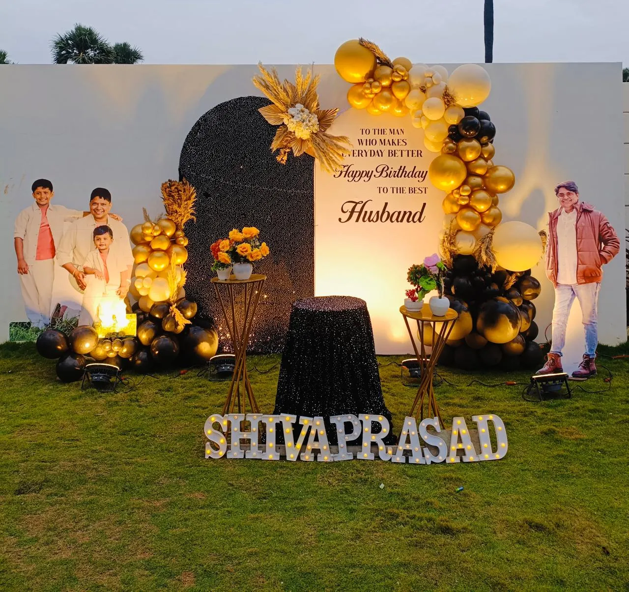 Surprise birthday decor with Personalized Flex, LED Name Letters and 4 LED lights.